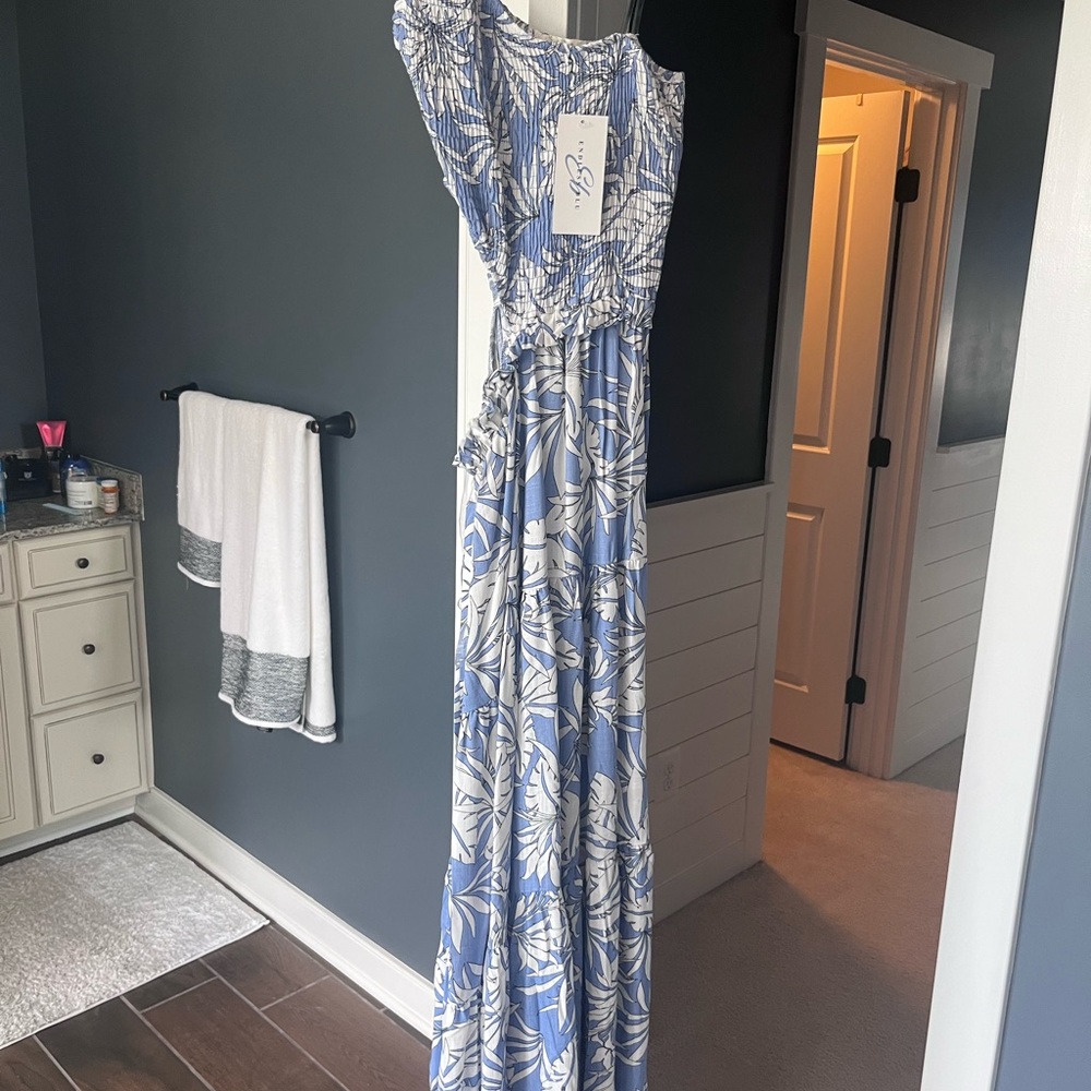 Blue and White Floral Maxi Dress